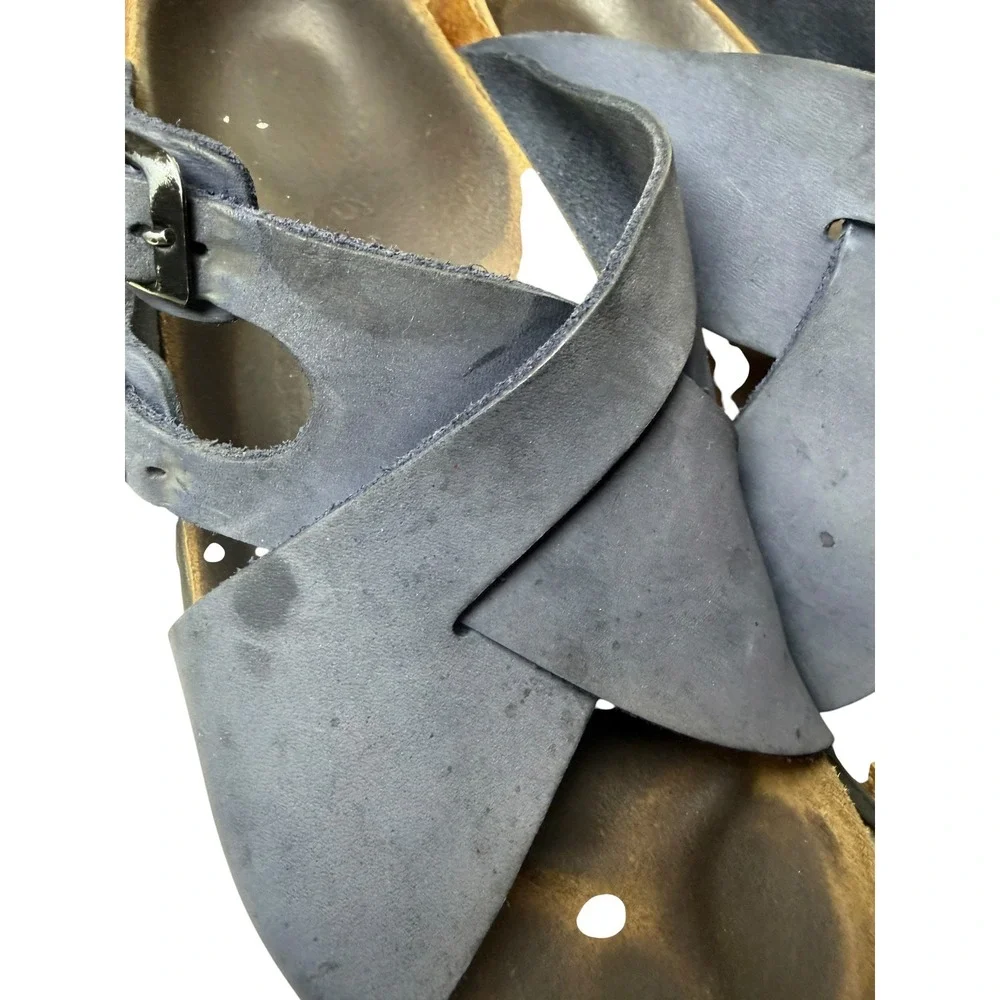 VINTAGE TATAMI BY BIRKENSTOCK LUGANO SLIDES Premium Dusty Blue Leather L10 M8